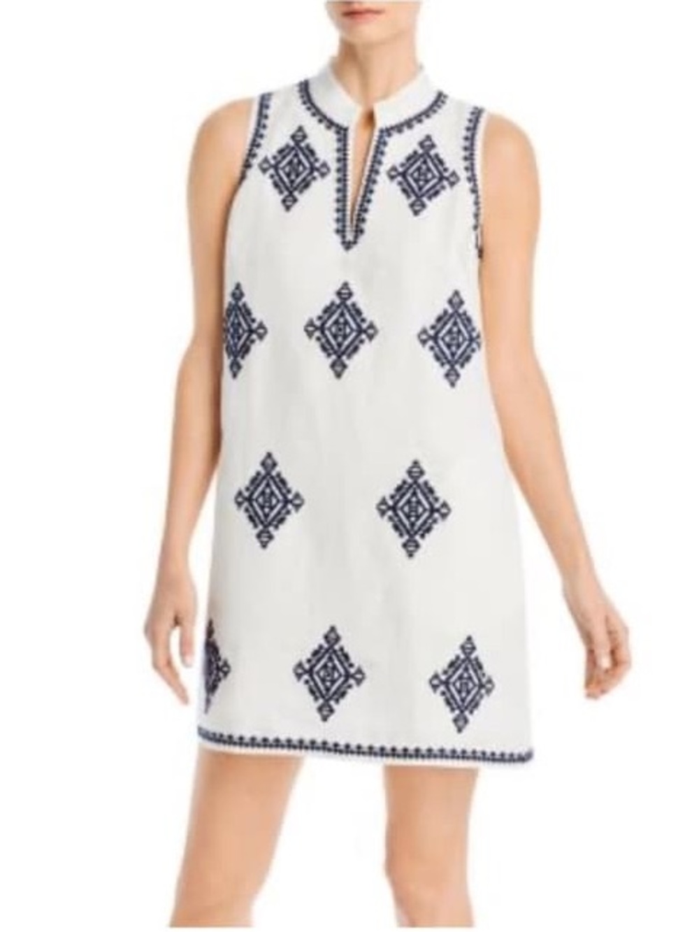 Tory Burch White Cotton Shift with Navy Embroidery and pockets!